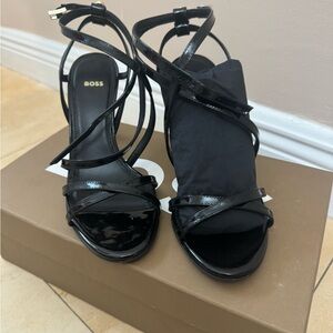 Boss Women's Glossy Black Strappy Heels -Size 6